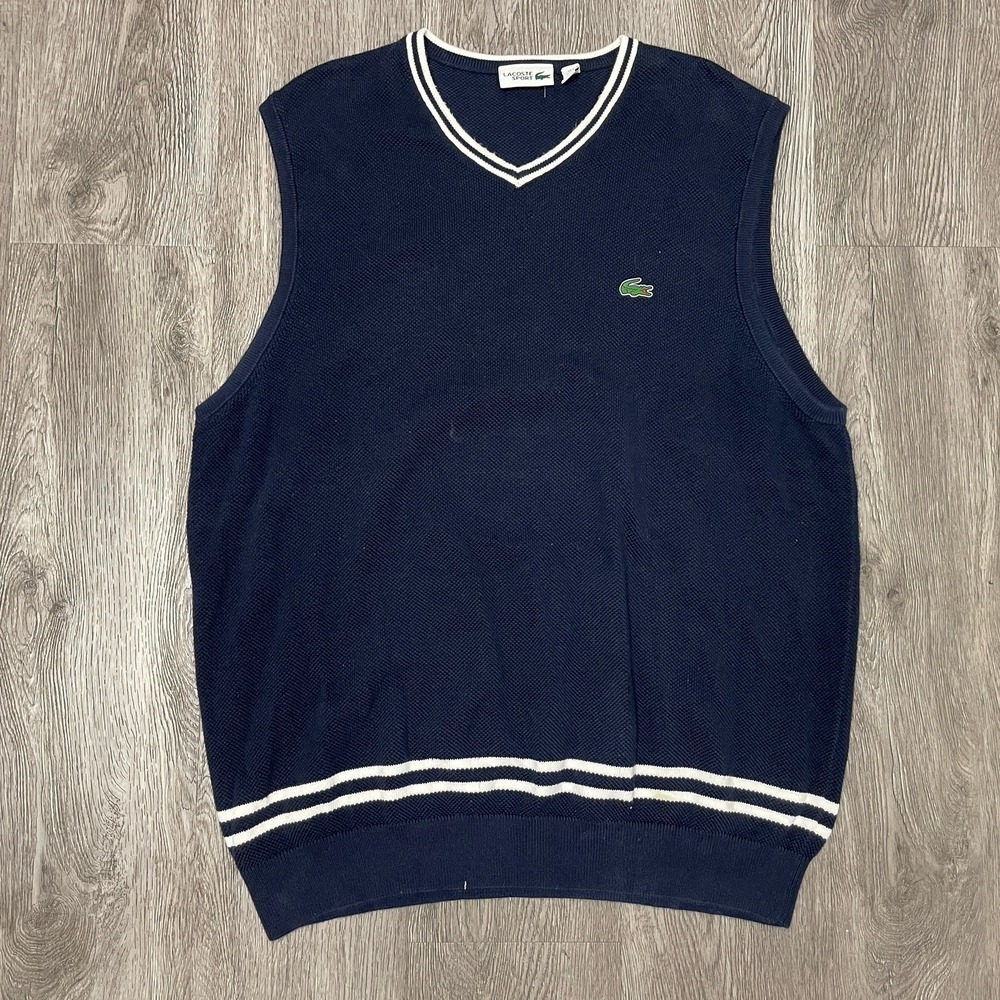 VTG Lacoste Vest Men 3x-Large Blue V-Neck Golf Tennis Sweater Sport Cotton